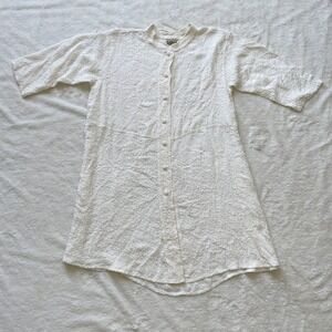 URU Vienna White Textured 100% Silk Button Front Tunic Top Made in USA Size OS